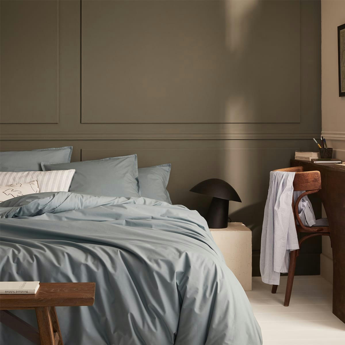 CÉVENNES - Parure de lit unie en coton vert d'eau 260x240