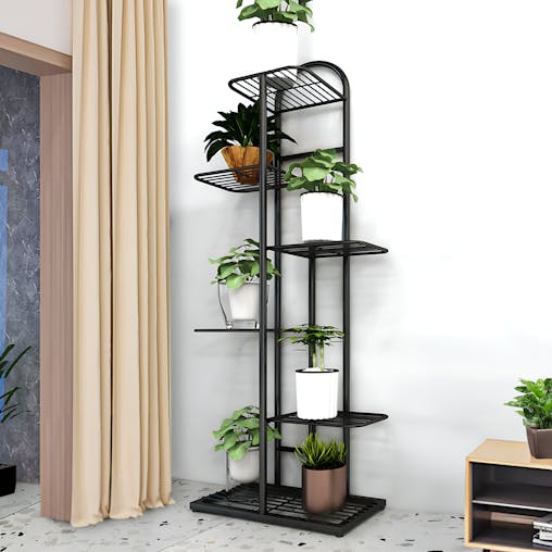 SOGA 2-Pack 8-Tier 9-Pot Black Metal Plant Stand Flowerpot Display Shelf Rack