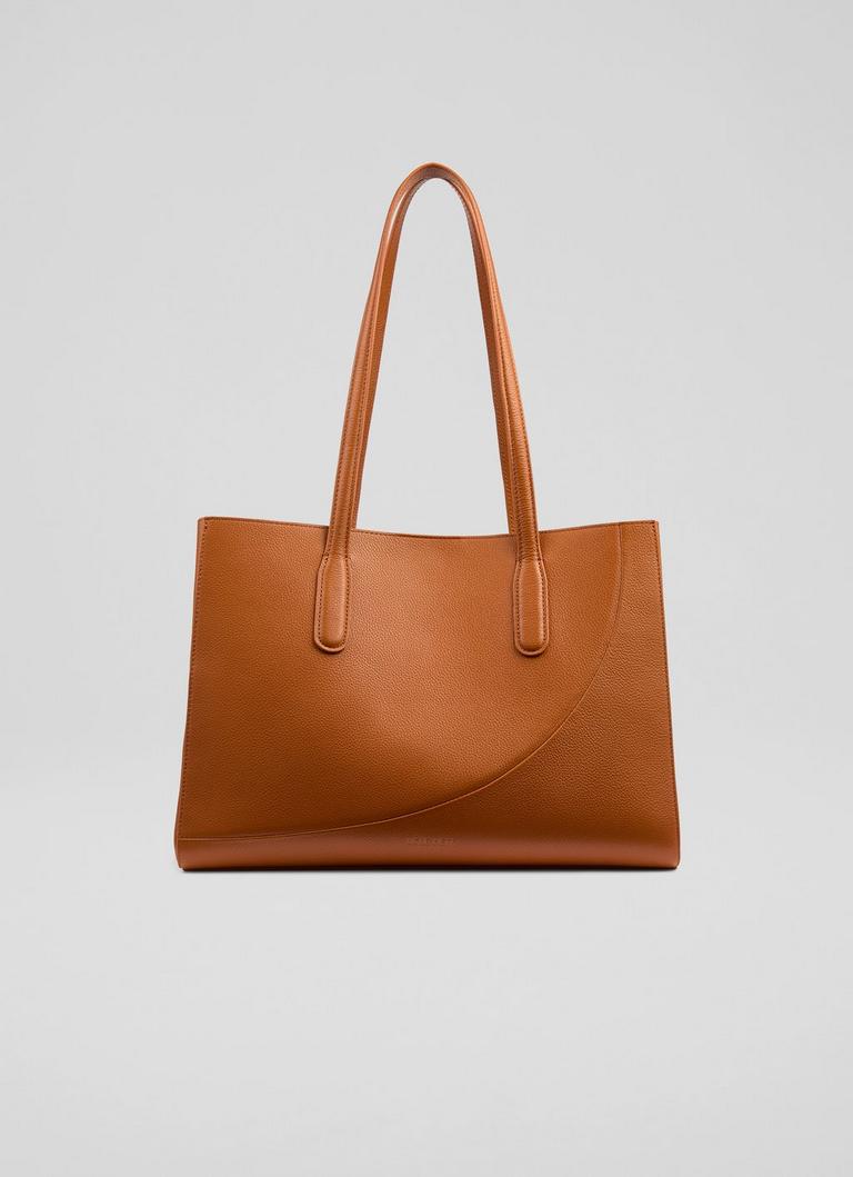 Olivia Tan Grained Leather Oloid Tote Bag