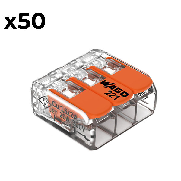 Boîte de 50 bornes 3 entrées série 221 - Wago