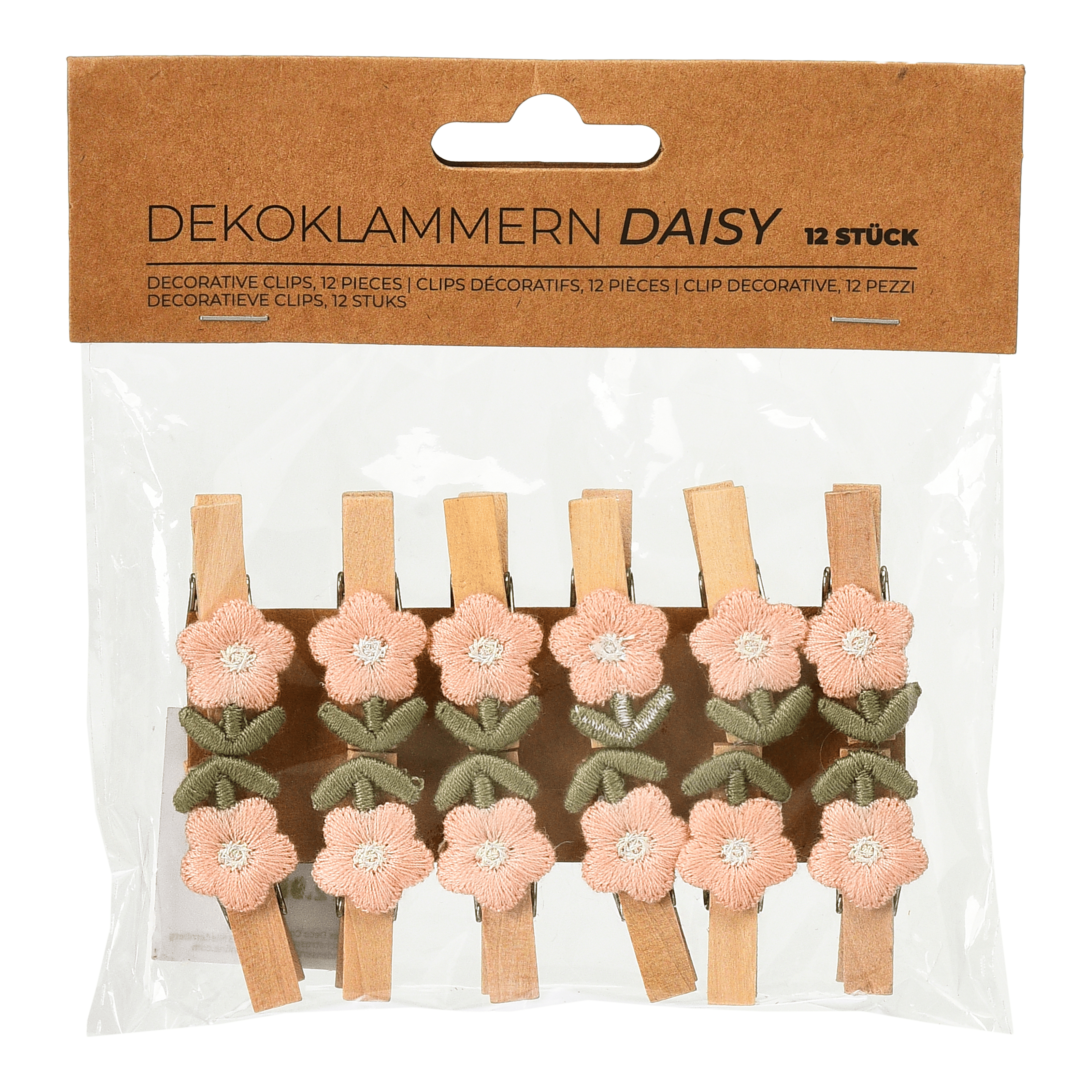 Deko-Klammer-Set Blumen Pink, ⌀ 1 cm, H 35 mm, 12 Stück