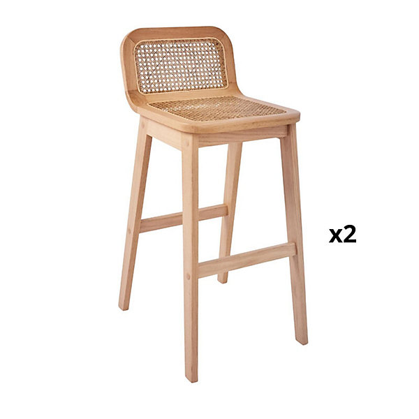 Lot de chaises SANA d'îlot et bar en chêne et assise cannage 65cm