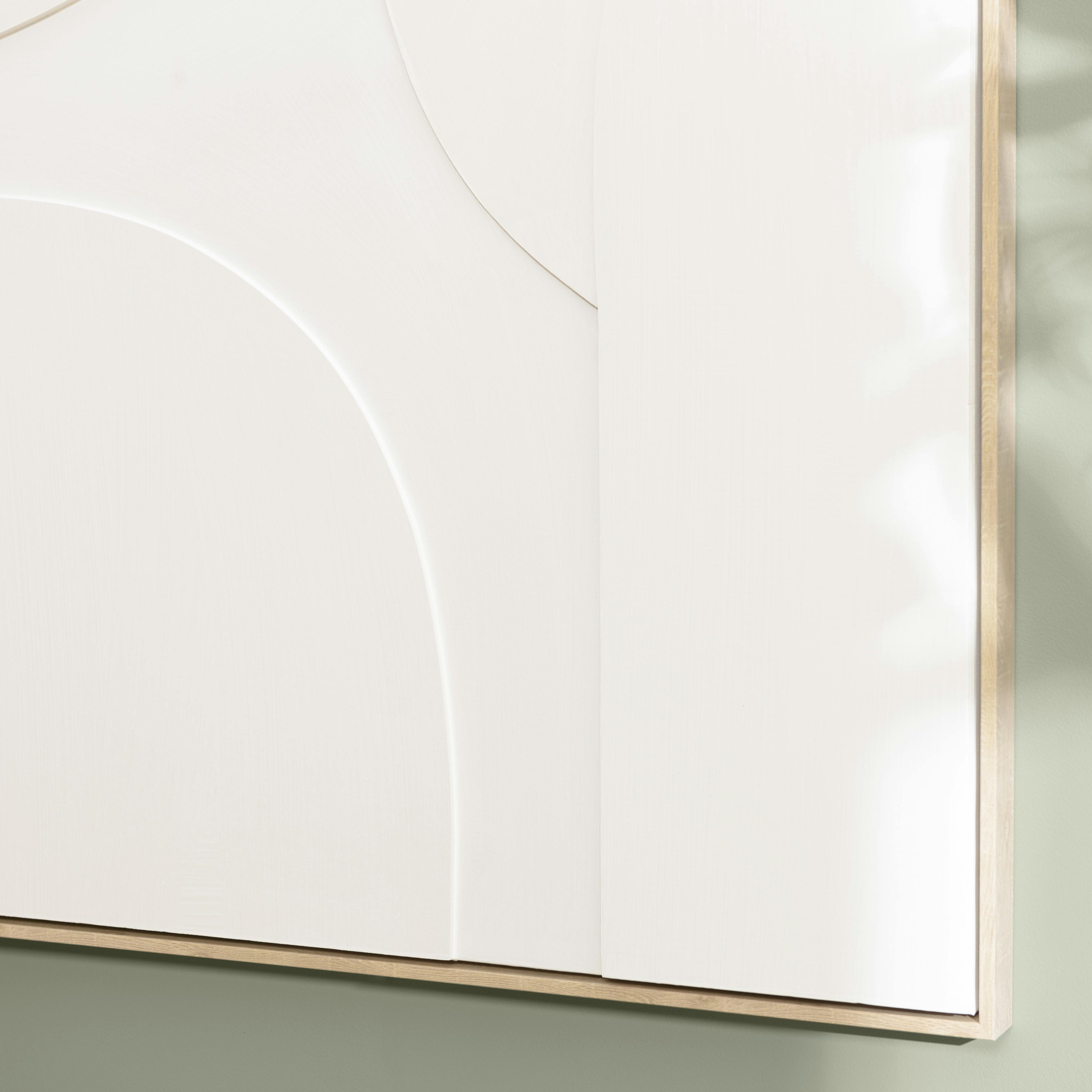 Tableau blanc abstrait formes en relief 83 x 123 cm