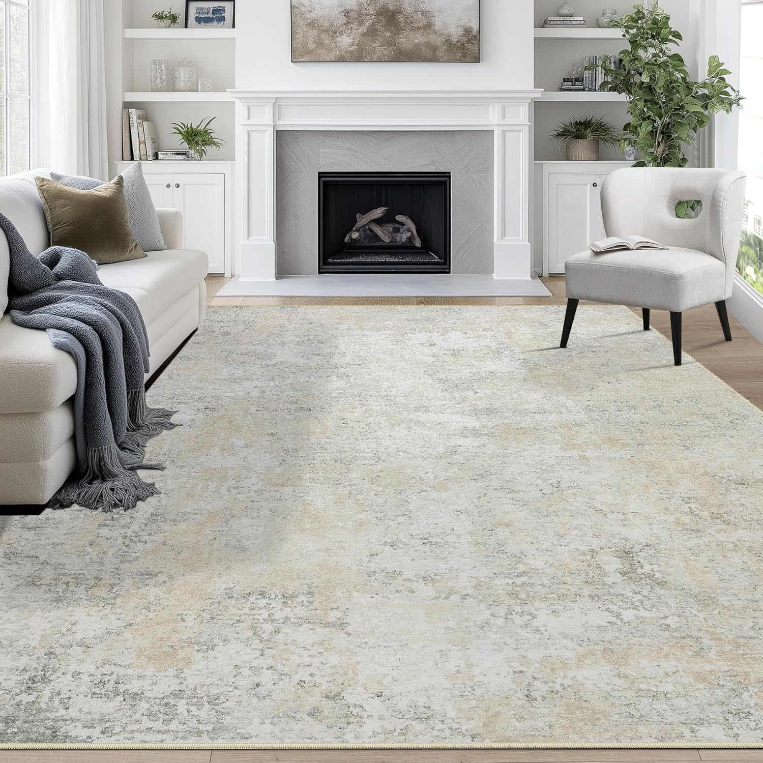 9x12 Area Rugs for Living Room Rug Washable: Abstract Large Rug for Dining Room Bedroom Carpet Non Slip 9 by 12 Indoor Modern Nursery Home Office Beige Grey
