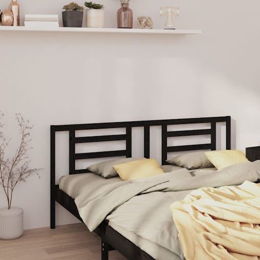 NNEVL Bed Headboard Black 156x4x100 cm Solid Wood Pine