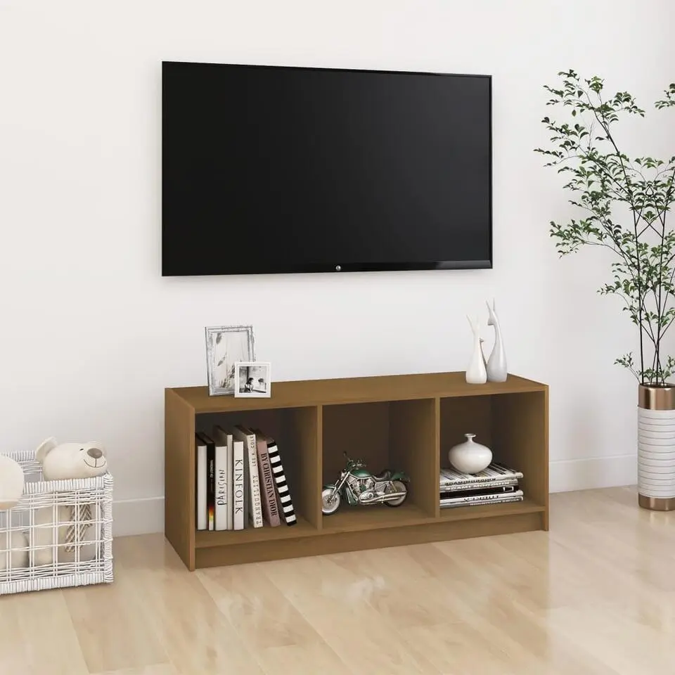 vidaXL - TV-meubel met 3 vakken - Honingbruin - Massief grenenhout - 104 cm