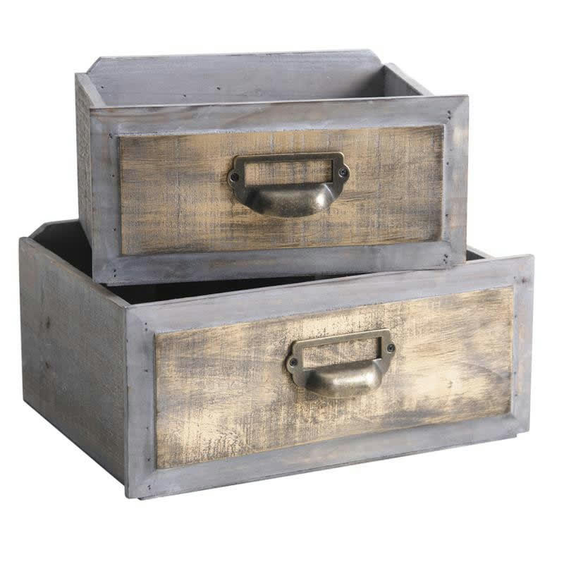 - Lot de 2 tiroirs jardinières en bois teinté