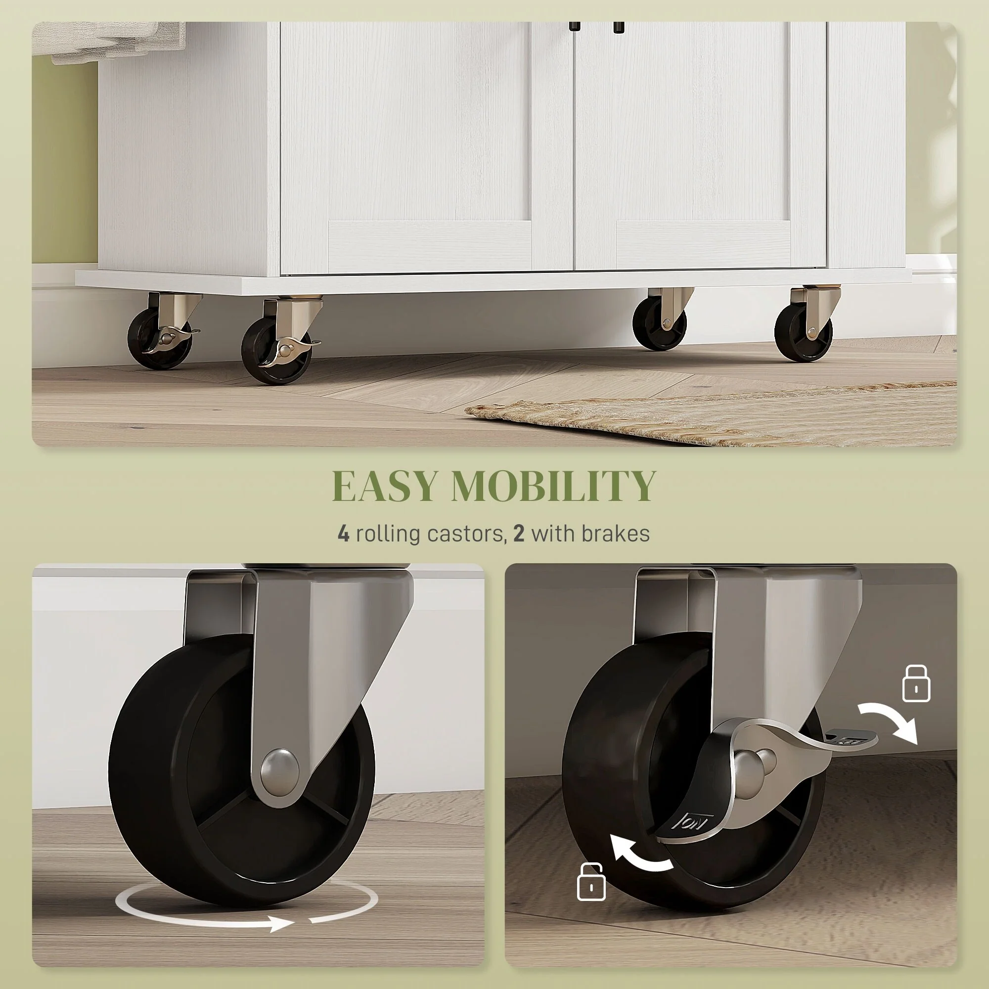 Kitchen Island with Power Outlet, Kitchen Storage Island with Spice Rack and Drawer, Rolling Kitchen Cart on Wheels