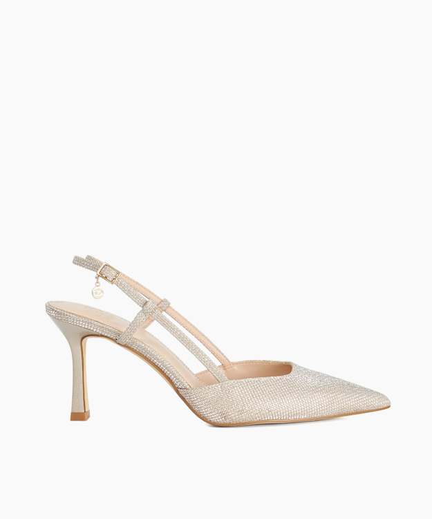 Composure Gold - Pointed Mid Heel Slingback Heels