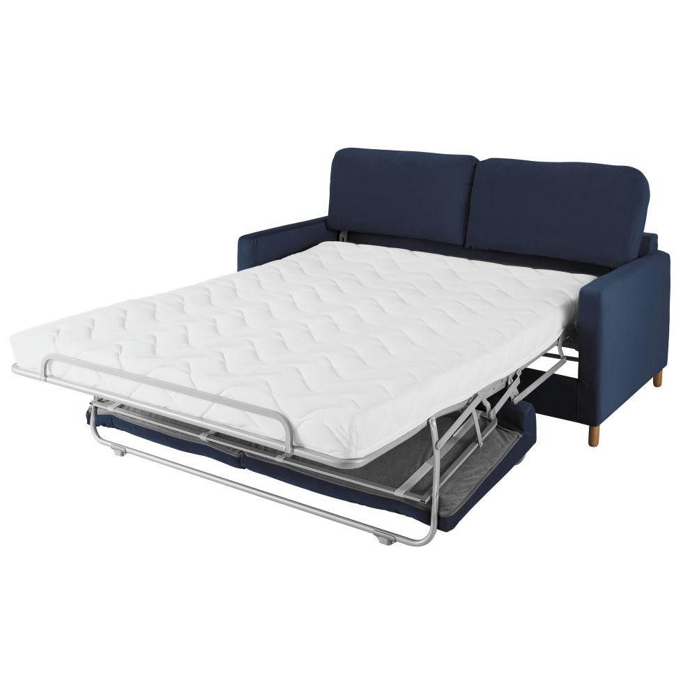 Julian - Canapé convertible 3 places en velours bleu nuit, matelas 14 cm