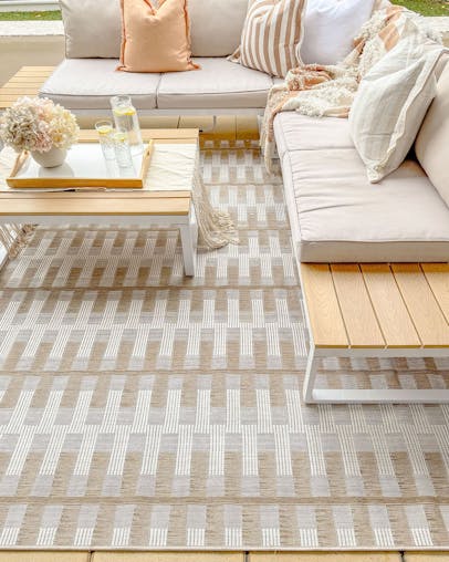 Krystal Brown and Ivory Geometric Flatweave Indoor Outdoor Rug