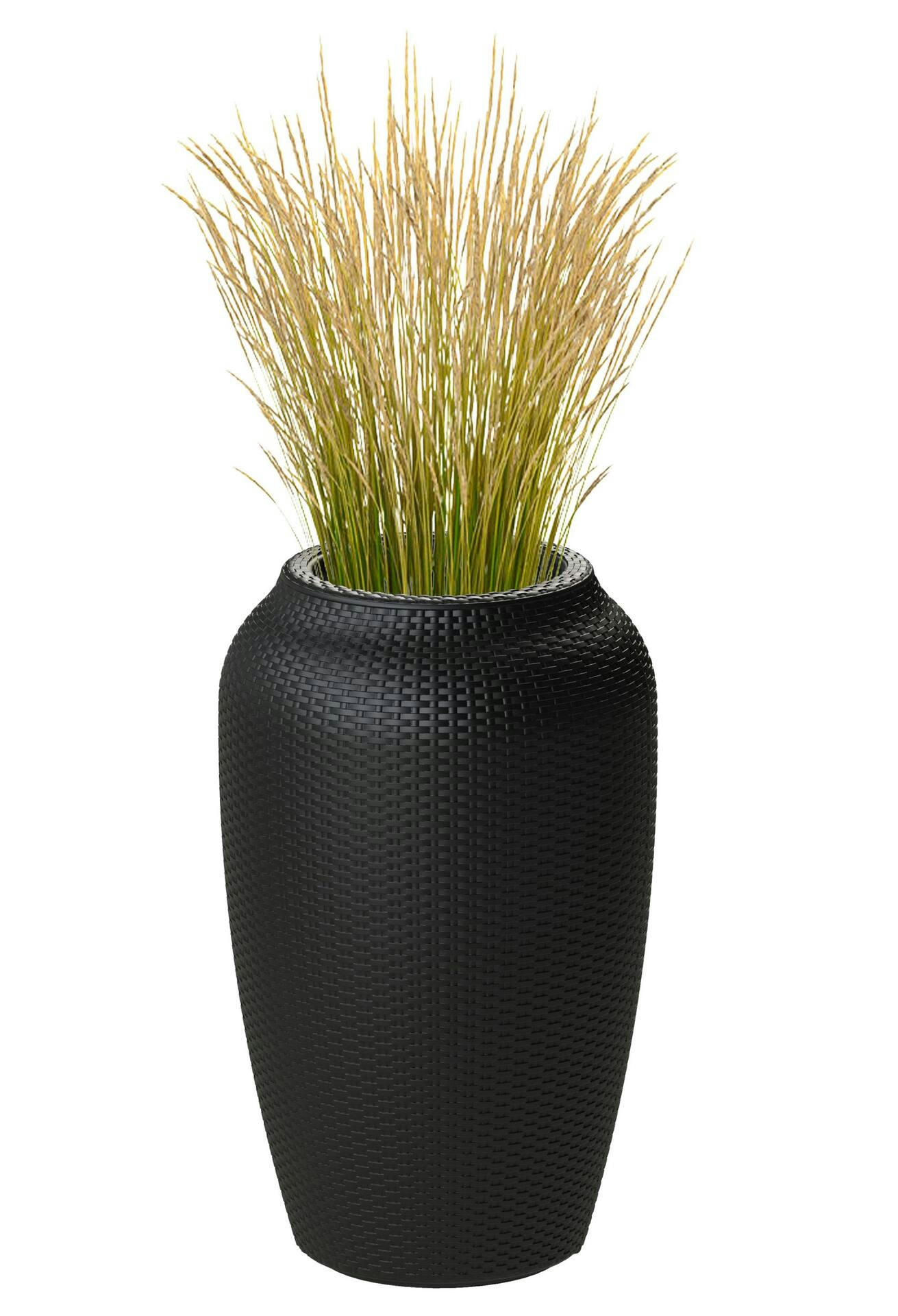 Algreen Outdoor Tall Wicker Planter, Round, 28-in, Black