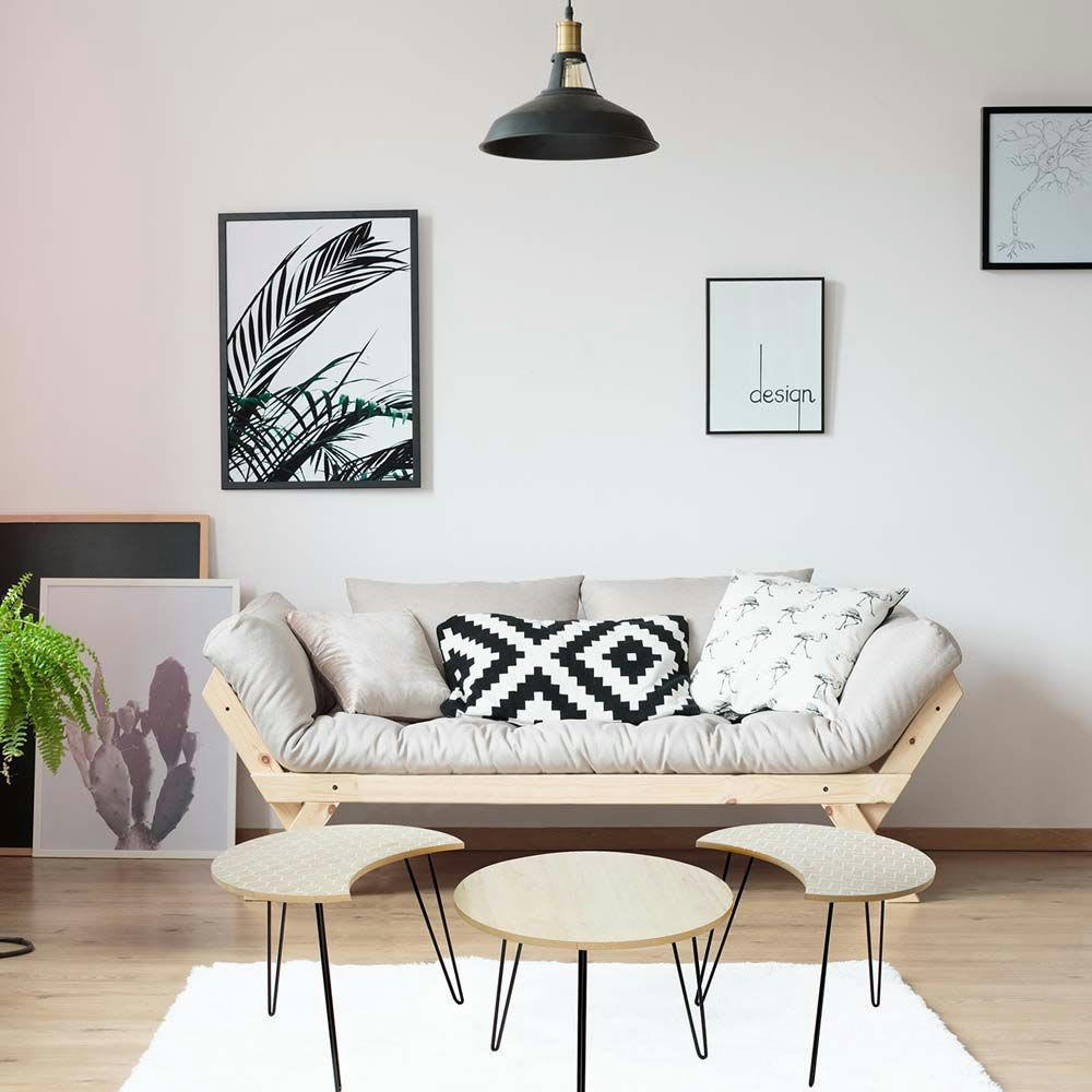 - Table gigogne pieds fils (lot de 3) beige et blanc