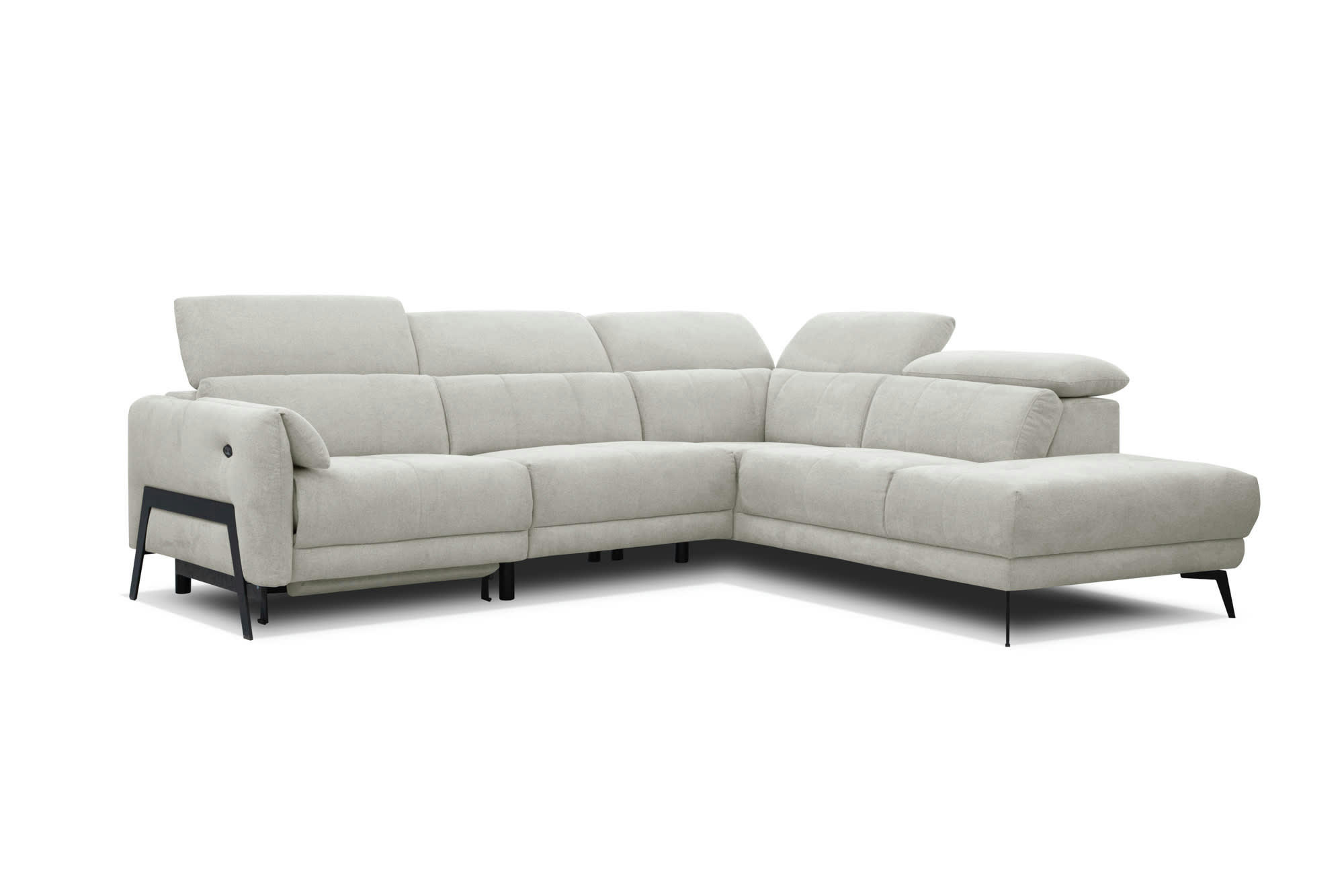 SCALA - Canapé d'angle droit 5 places avec une relax électrique, Tissu Beige