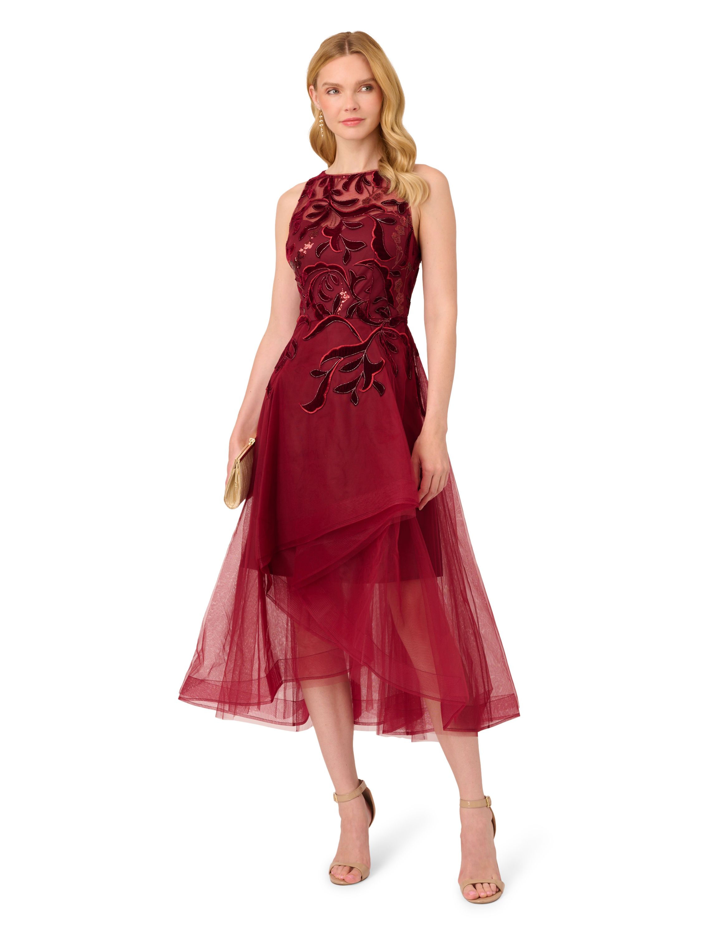 Adrianna Papell Halter Velvet Tulle Dress