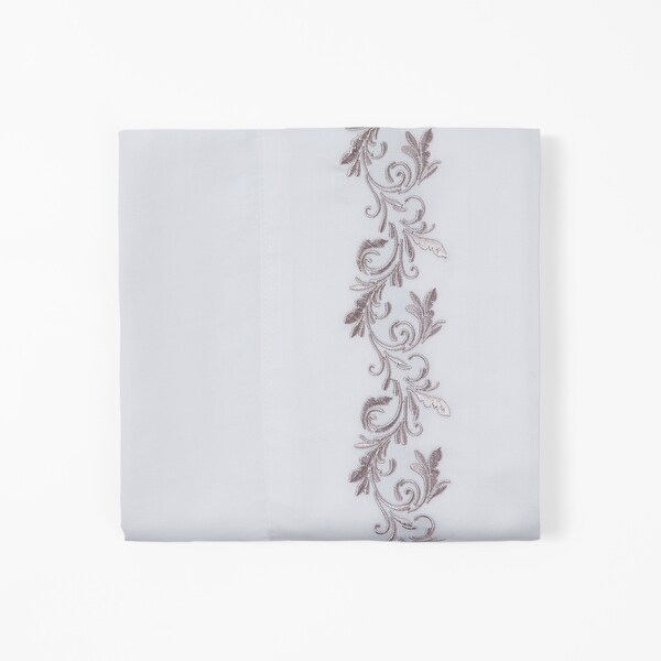 Hiend Accents 350TC Gray Scroll Embroidered Sheet Set, White, 4PC