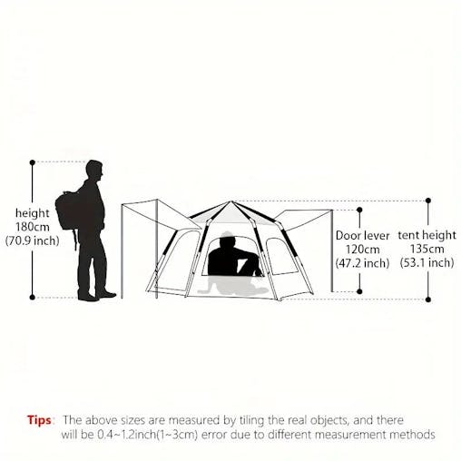 NNETM Hexagonal Fiberglass Pole Camping Tent - Silvery Glue Beige, 4-Person Capacity