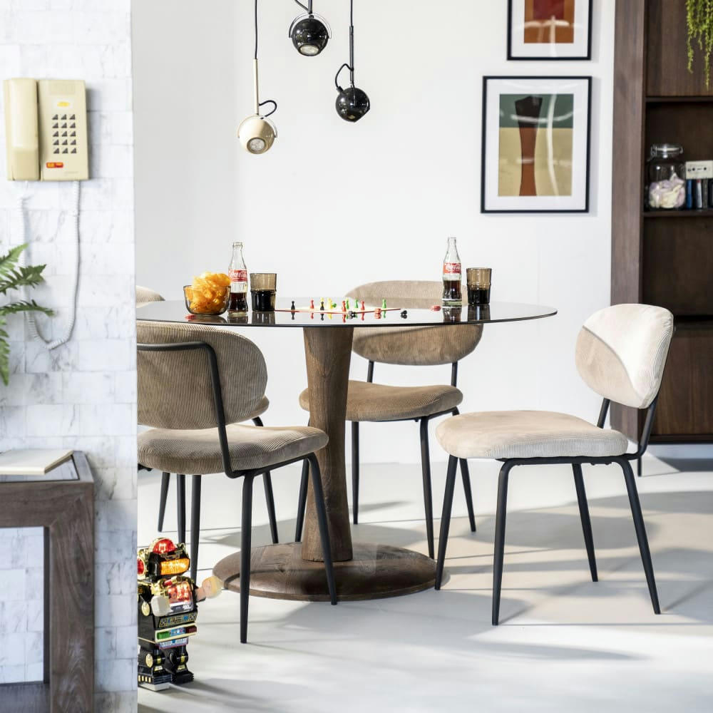 COSMO - Lot de 2 chaises en velours côtelé et métal ecru