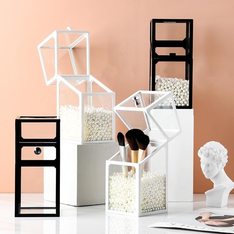 London Boutique London Boutique Luxury Glass Makeup Brush Holder with Pearl Beads White