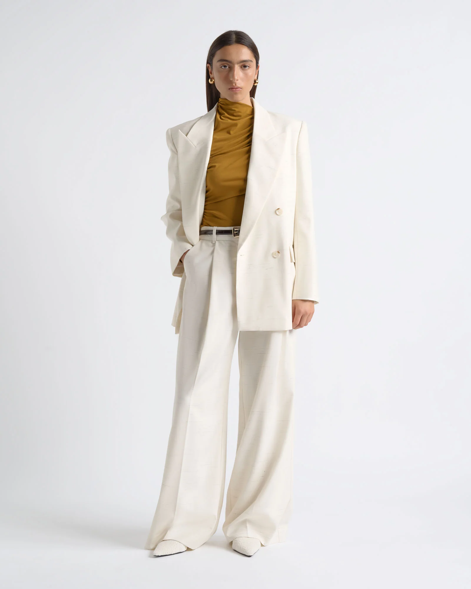 Flecked High Waist Pleat Pant