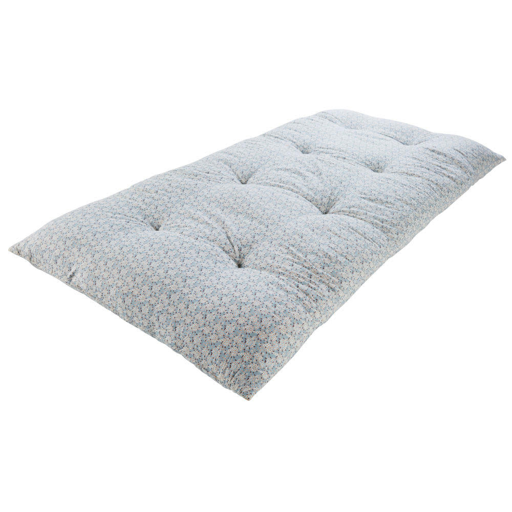 CAPUCINE - Matelas de sol en coton recyclé bleu clair motif floral 90x190