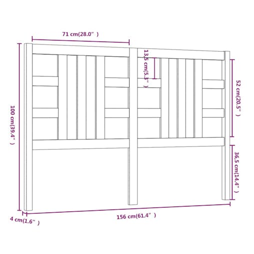 NNEVL Bed Headboard Black 156x4x100 cm Solid Wood Pine