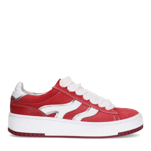 Rode suède sneakers met witte details