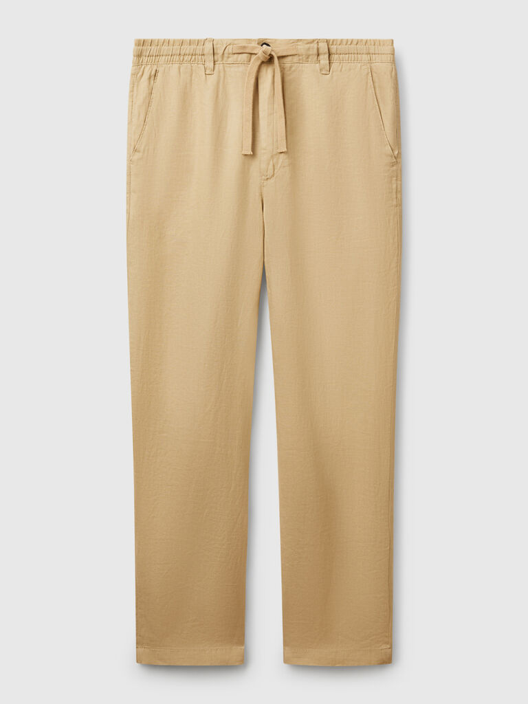 Trousers in pure linen with drawstring