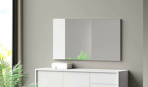 Miroir Coriando, Miroir d'entrée décoratif, Article d'ameublement mural avec profil latéral, 110x3h60 cm, Blanc