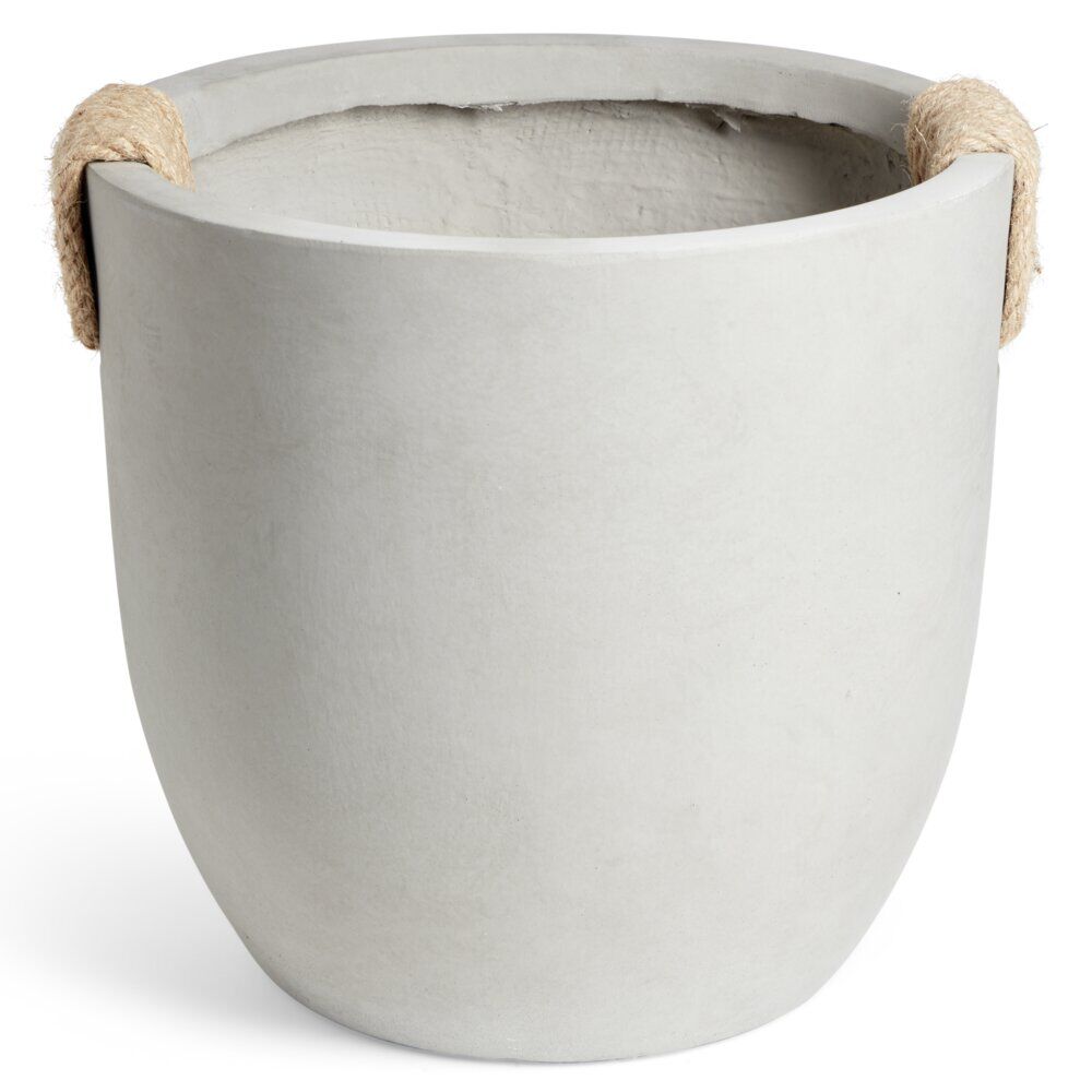 Pot fibre d'argile rond gris poignée en corde Ø38xH32cm