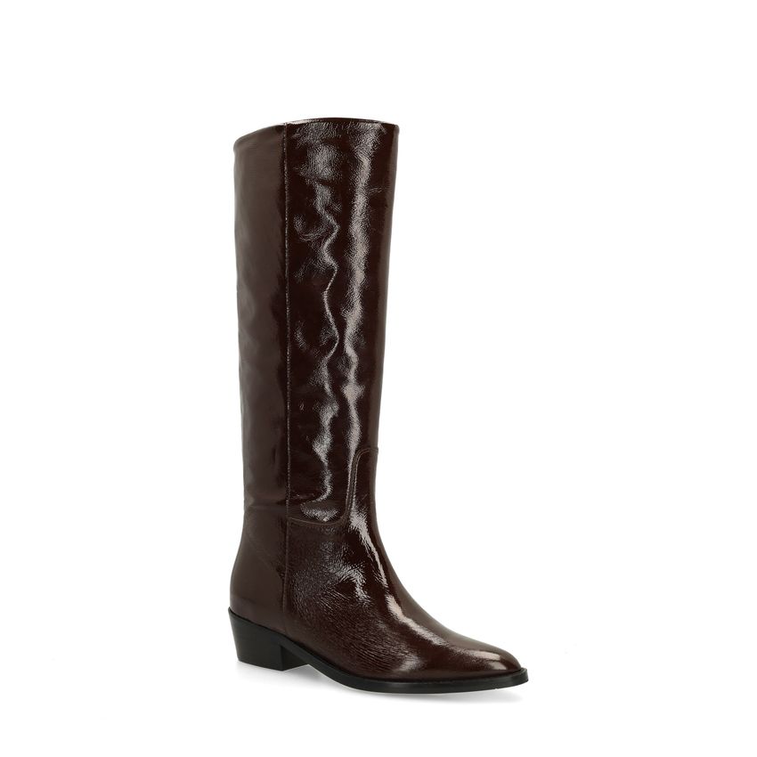 Manfield Bruine lakleren hoge laarzen