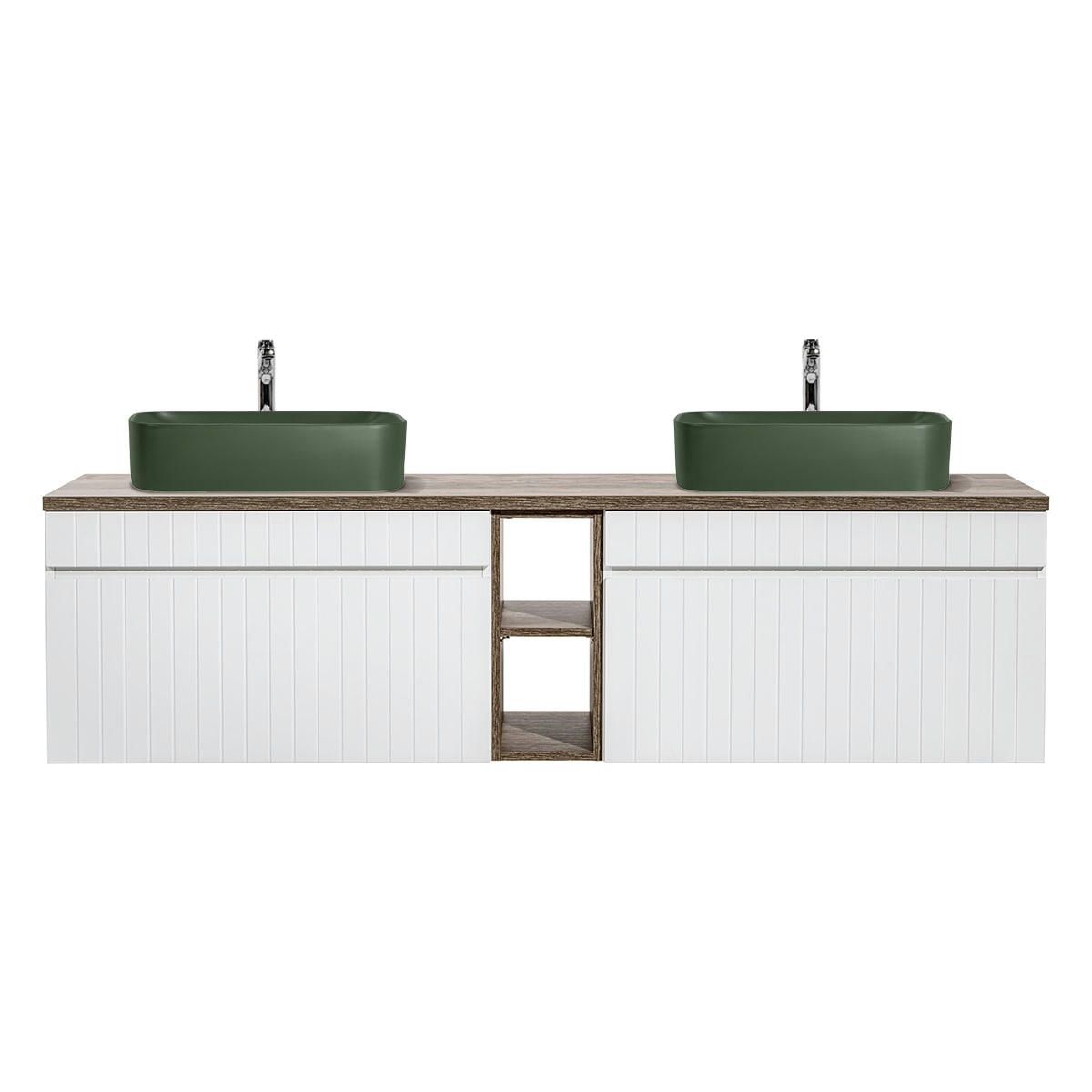 - Meuble double vasque 180cm 2 niches blanc naturel et vert