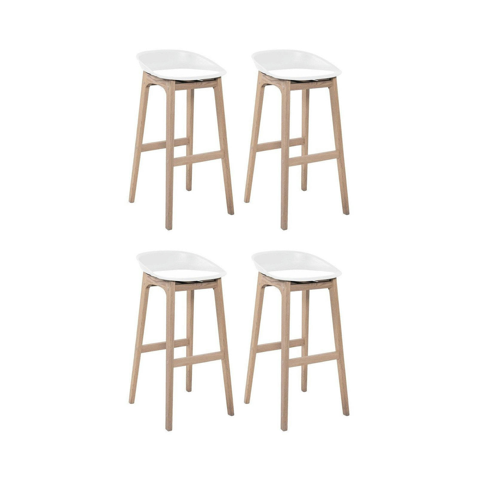 RIVA - Tabourets d'ilot 65cm  pieds chêne assise plastique blanche - Lot de 4