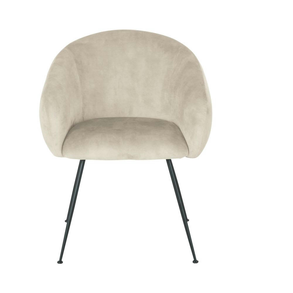 Kyss - Chaise avec accoudoirs en velours beige cappuccino