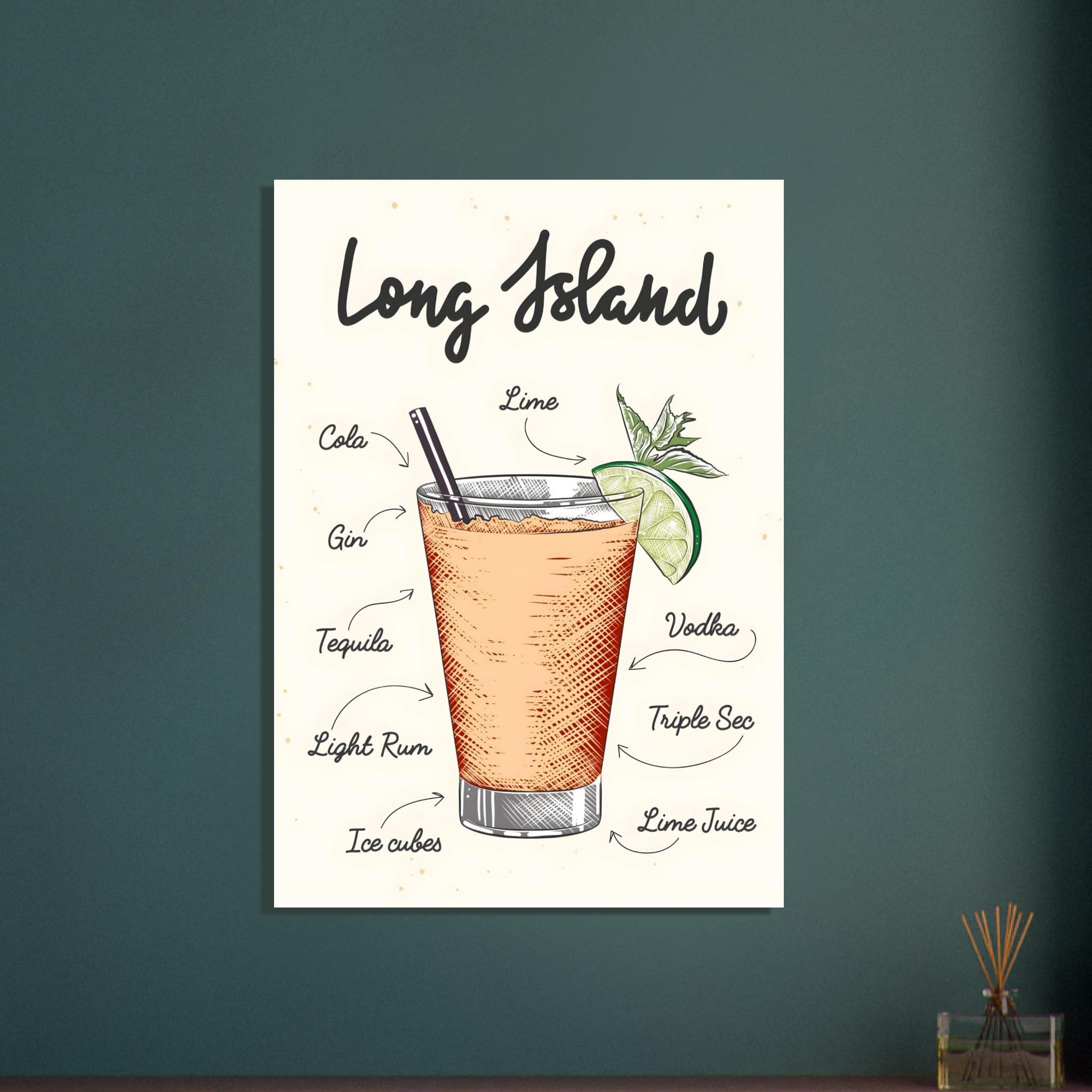 Artfulprints Long Island cocktail – Illustratie  poster 70x100 cm