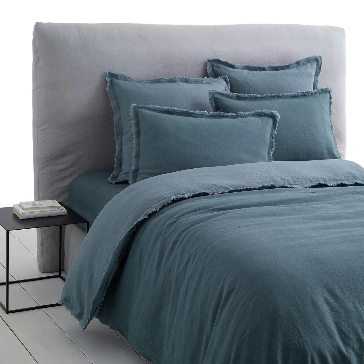 Housse couette lin lavé double frange Alhanasia