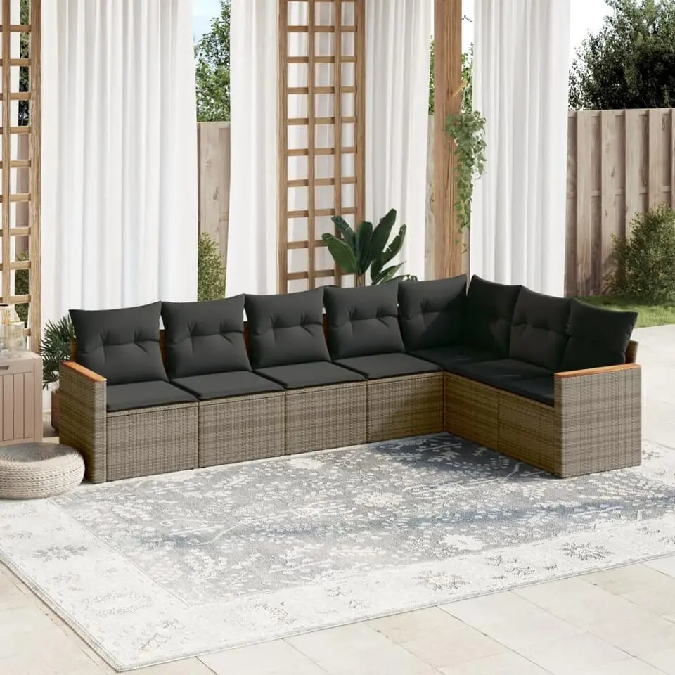 vidaXL 7-delige Loungeset voor 7 met kussens - Gris - Poly rattan