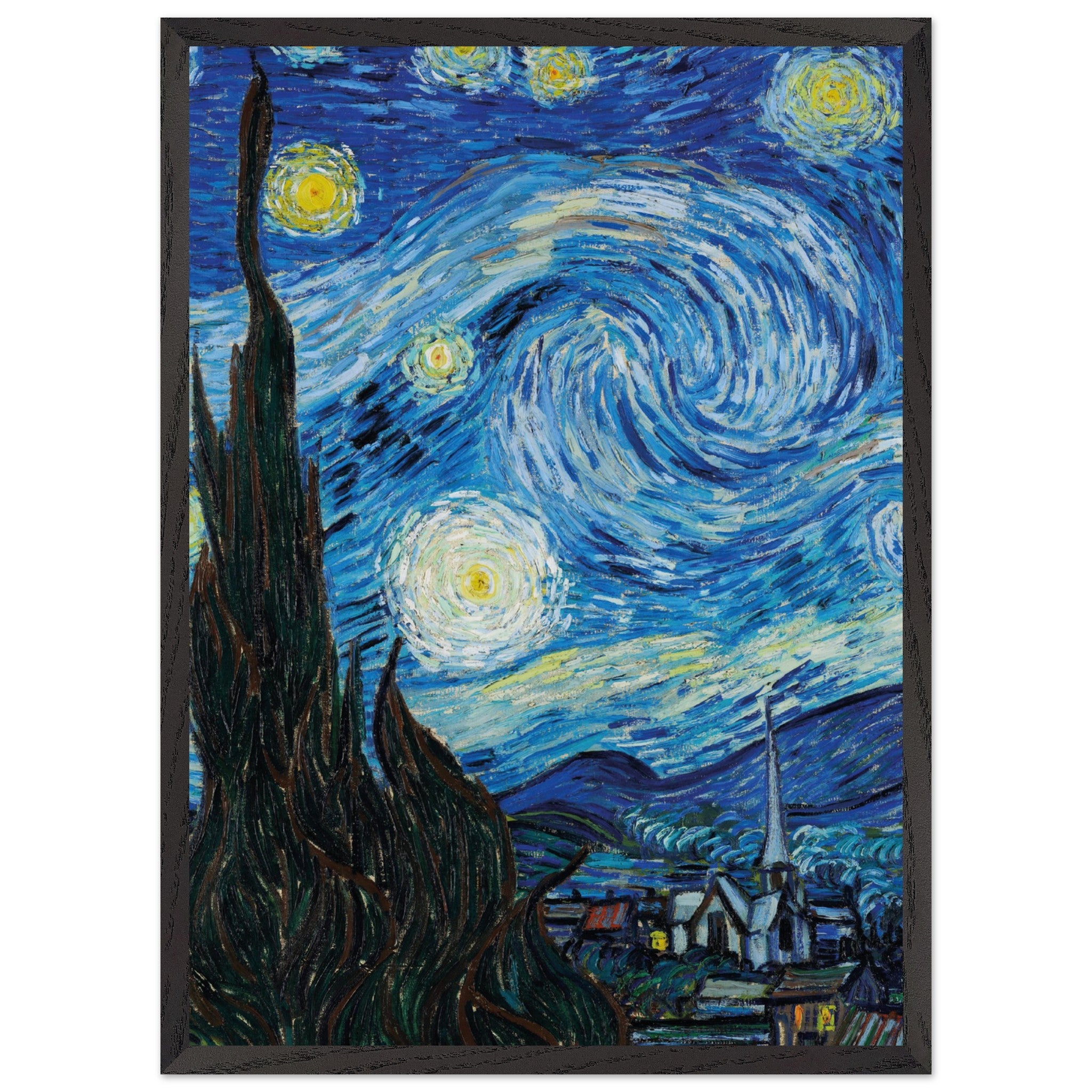 Artfulprints Poster met Lijst Vincent van Gogh - Starry night  - 50x70 cm - Blauw