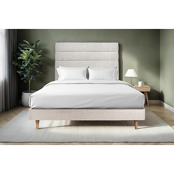 Lit avec tête de lit lignes bouclette et sommier kit- Lit en bois massif