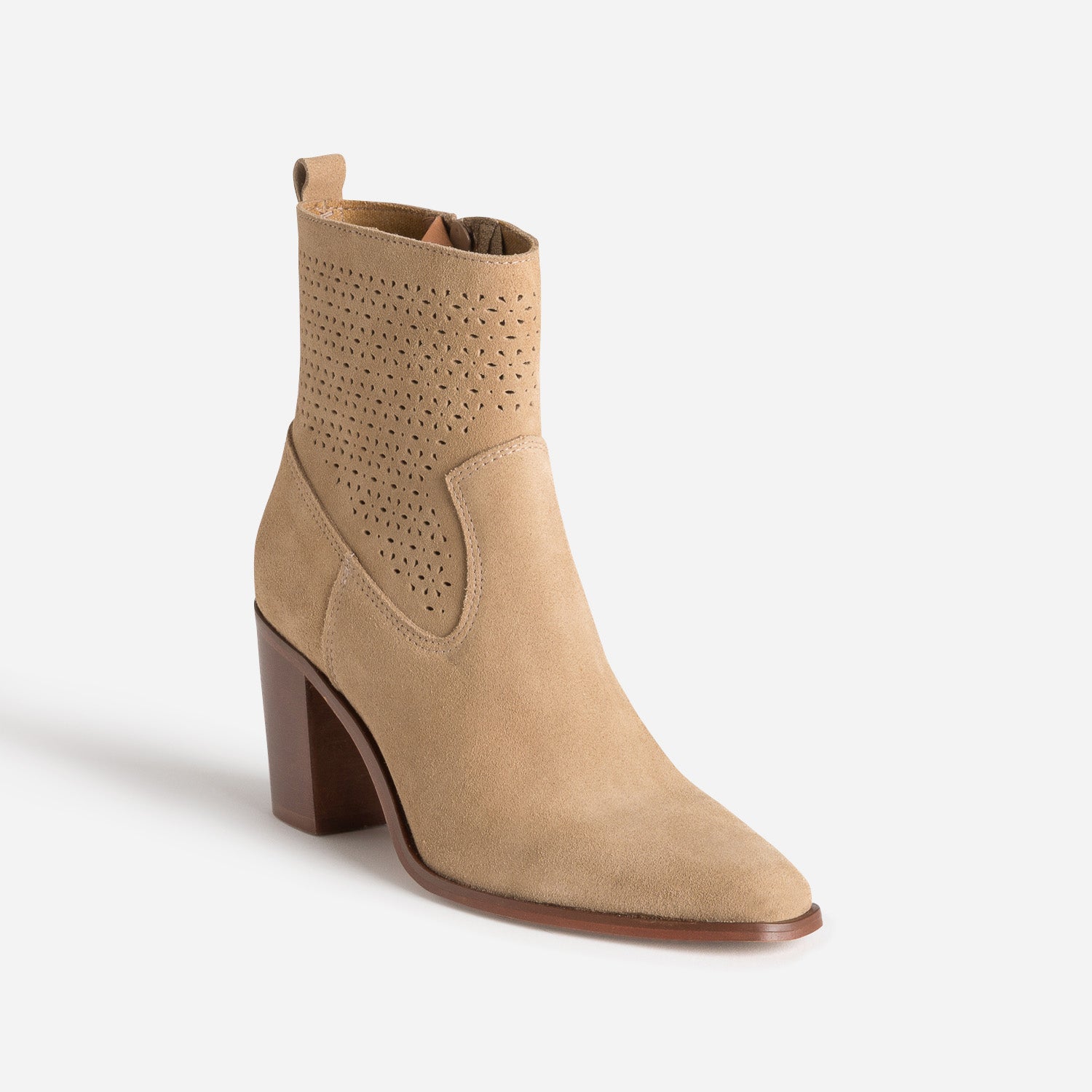 Boots beige cuir velours tige ajourée