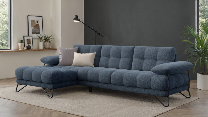 BUBBARA Sofa narożna 4 osobowa lewa, granatowa