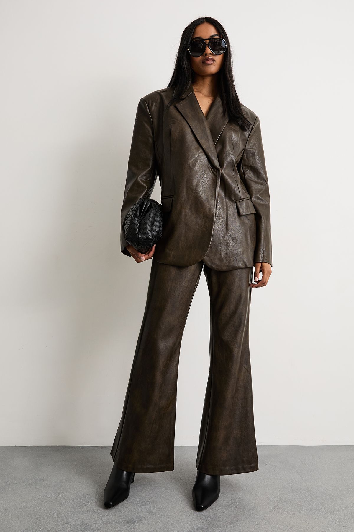 Warehouse Pu Clean Waistband Flare Trousers Co-ord