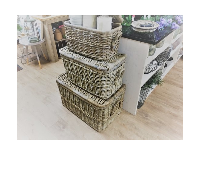 Van der Leeden Opbergmand Rotan met deksel - M - Grijs