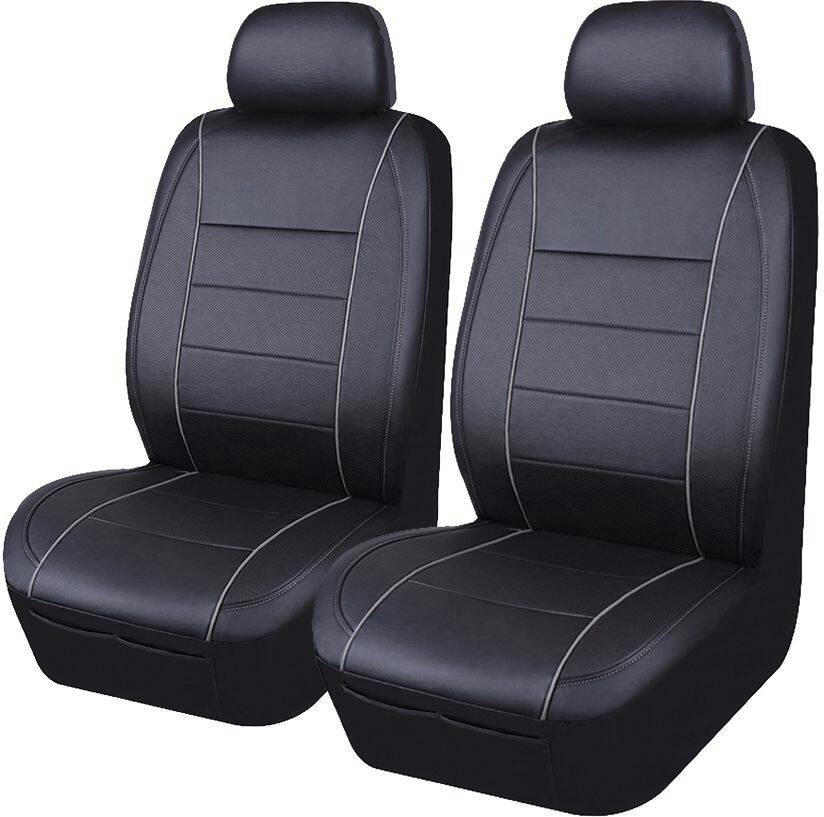 AutoTrends Low Back Synthetic Leather PVC Seat Cover, Black, 2-pk