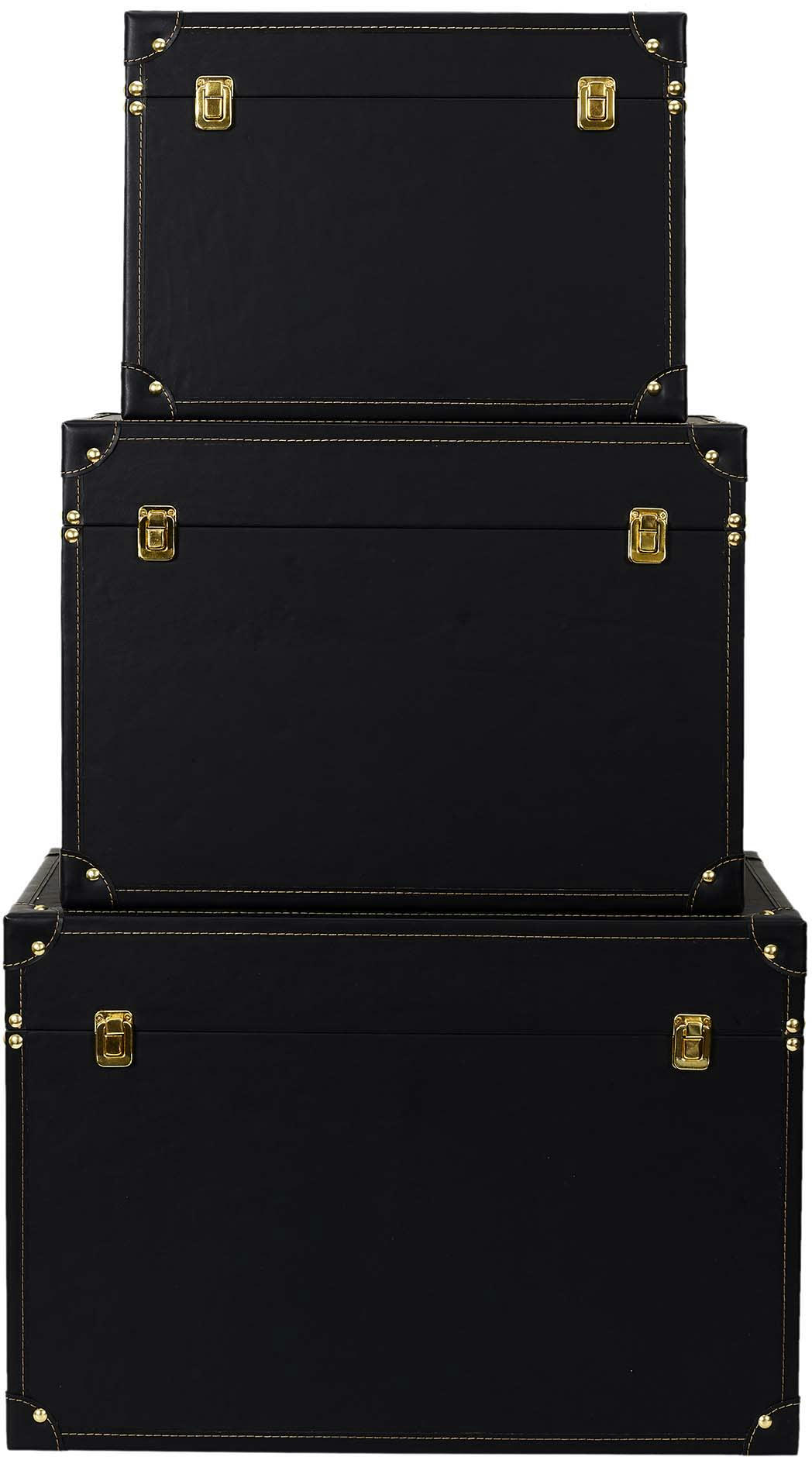 - Set de 3 malles décoratives noires et dorées