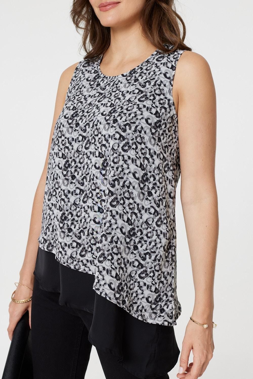 Izabel London Printed Asymmetric Sleeveless Tunic Top