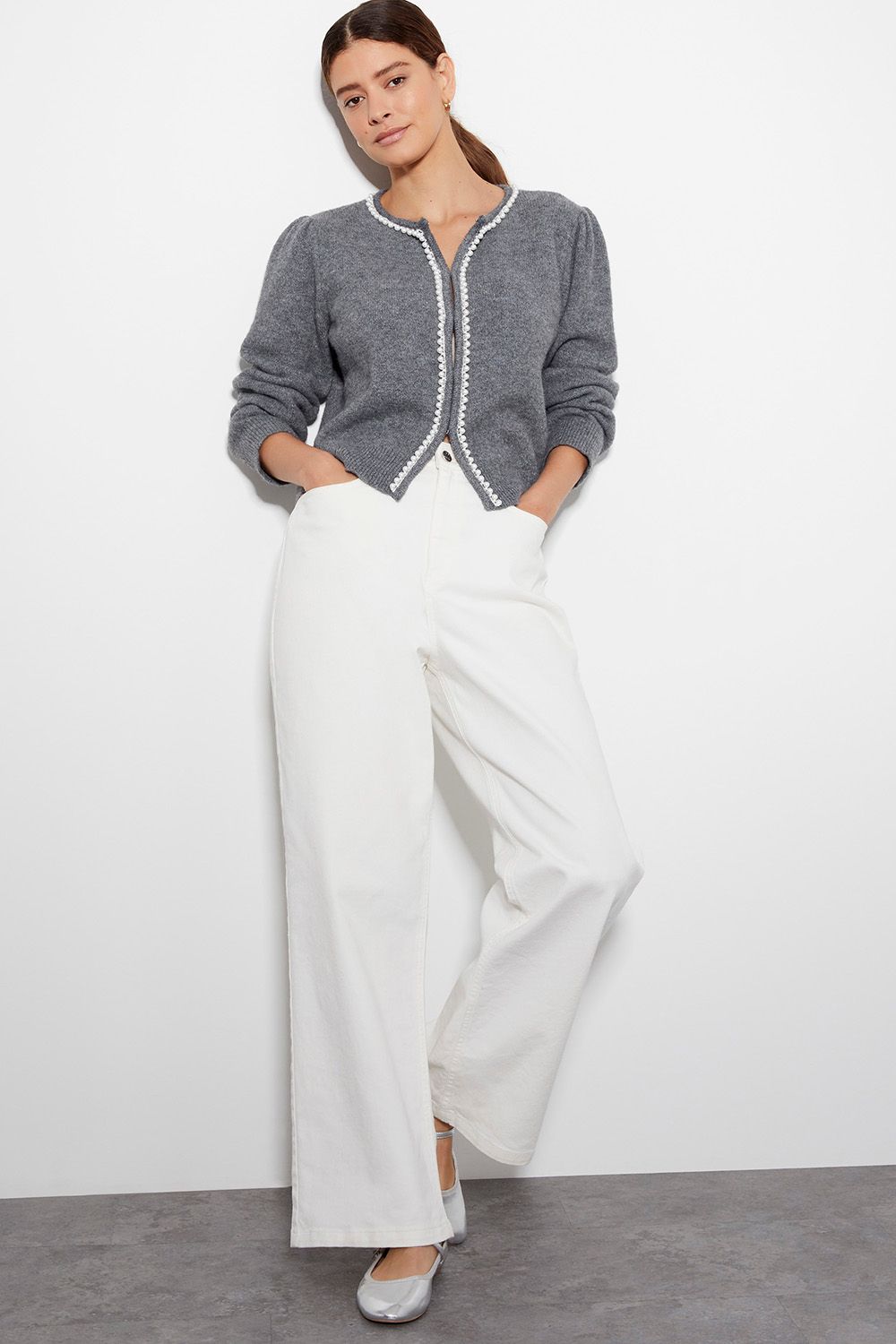 Monsoon Pia Pearl Cardigan Grey