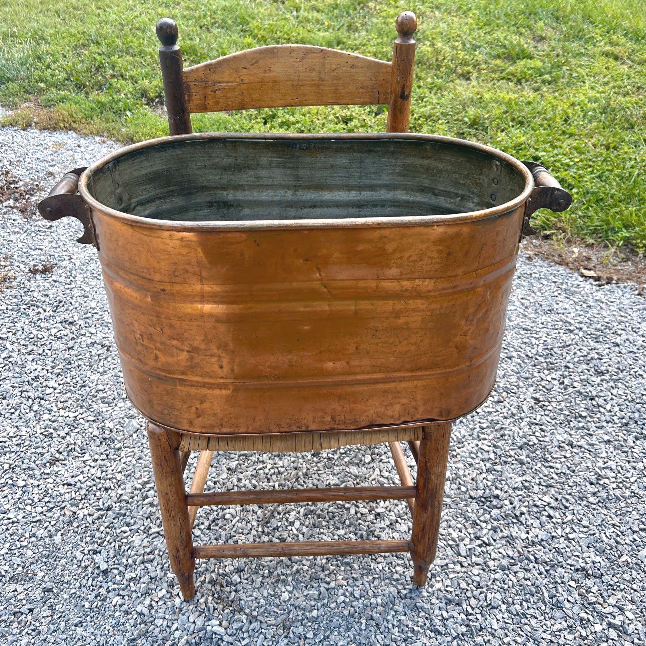 Vintage Copper Boiler Wash Tub, Warm Patina, Firewood Kindling Storage Fireplace Decor