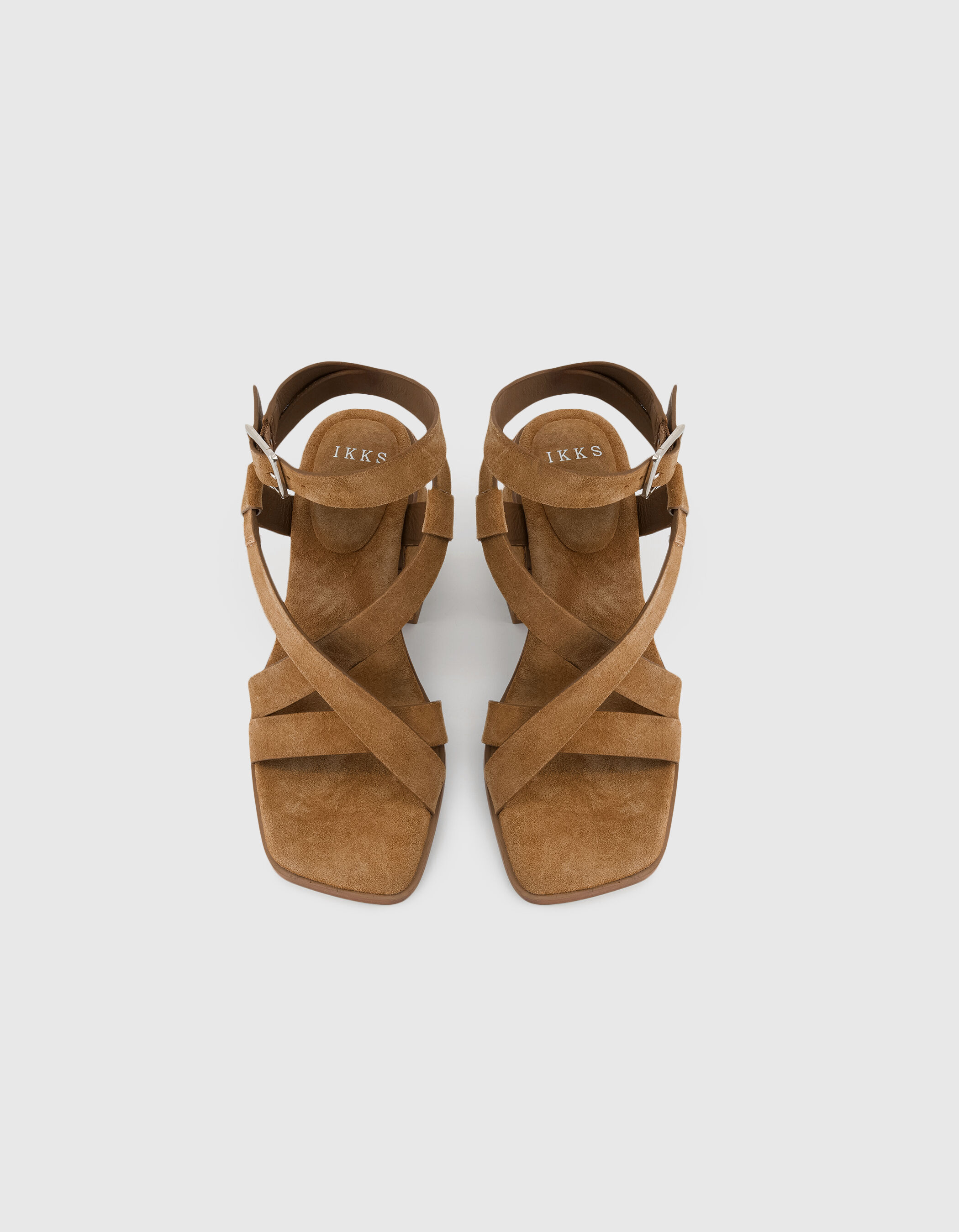 Sandales à talon taupe foncé cuir velours Femme