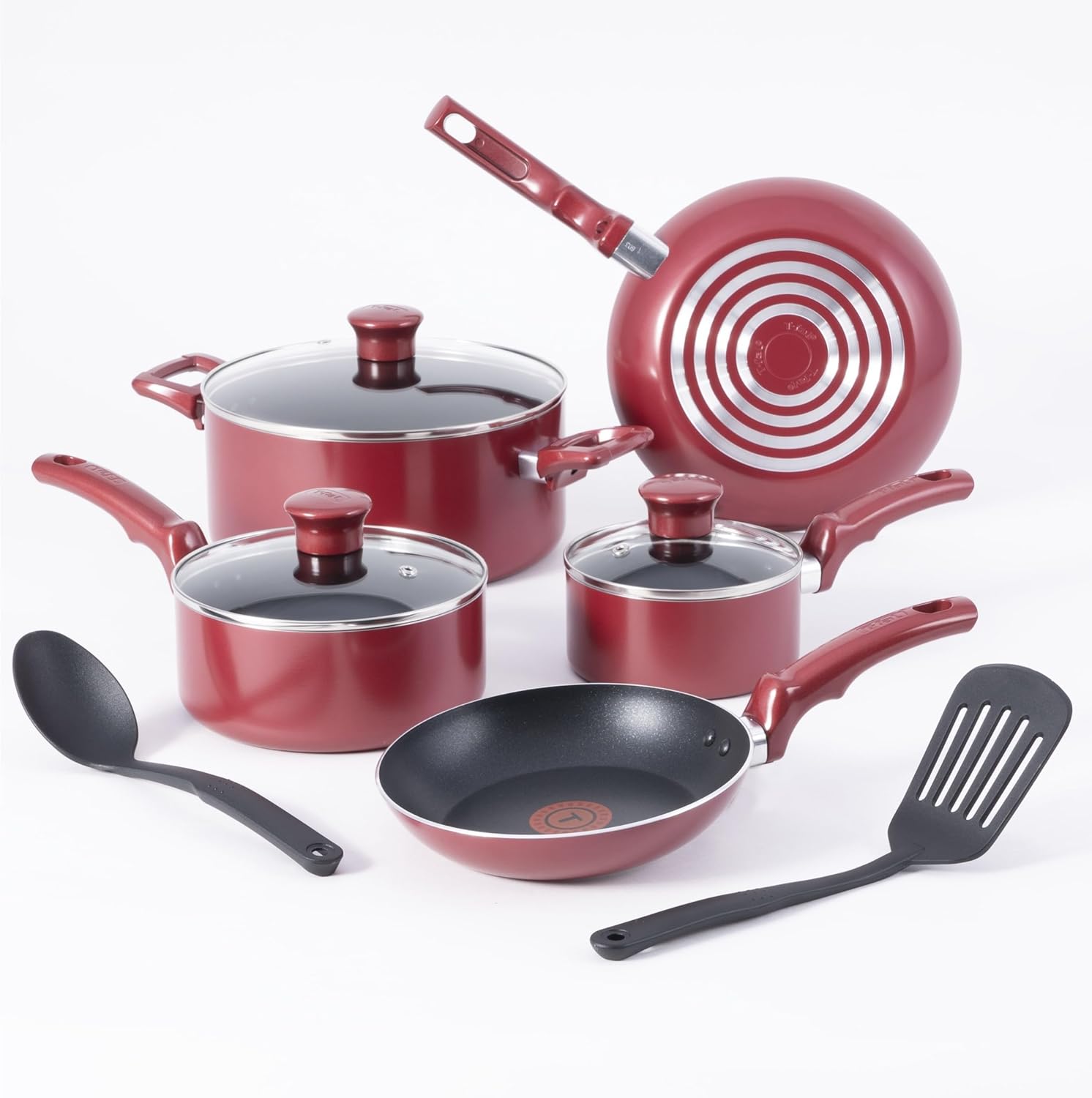 T-fal Essentials Non-Stick Pots and Pans Cookware 10 Piece Set, Red